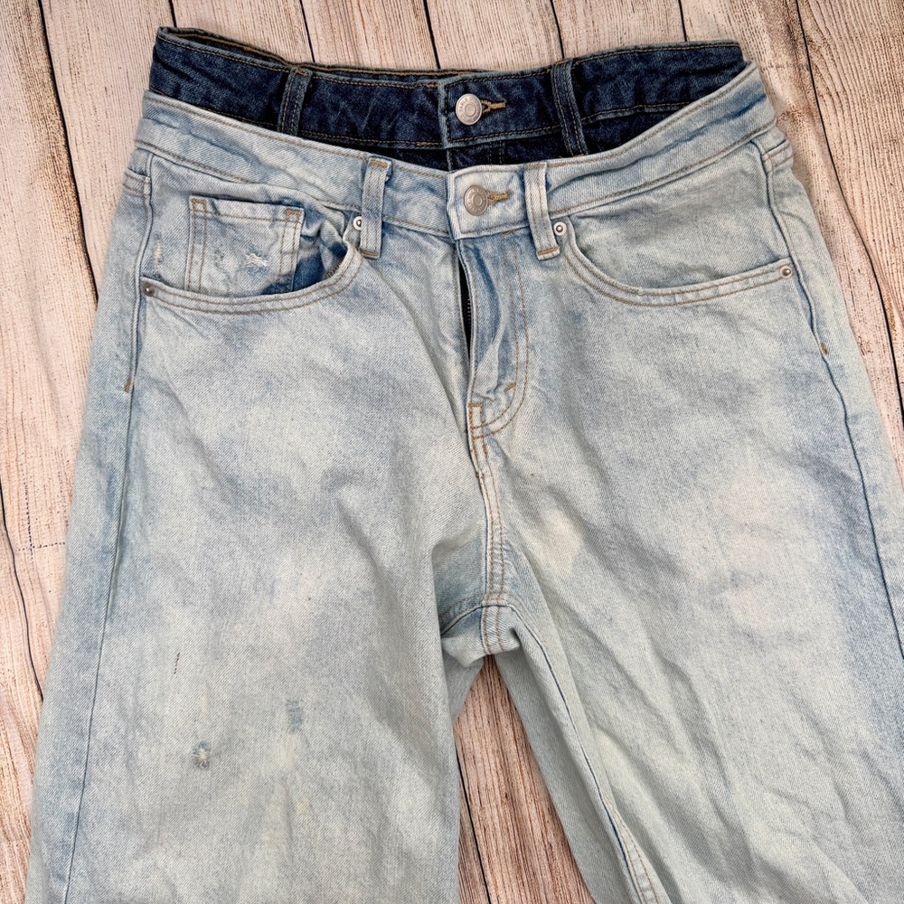Wild Fable Size 6 Double Waist Relaxed Jeans Acid Wash Y2K Detachable Waistband